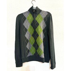 Banana Republic Argyle Full-Zip Cardigan Sweater Cotton Angora Size Small